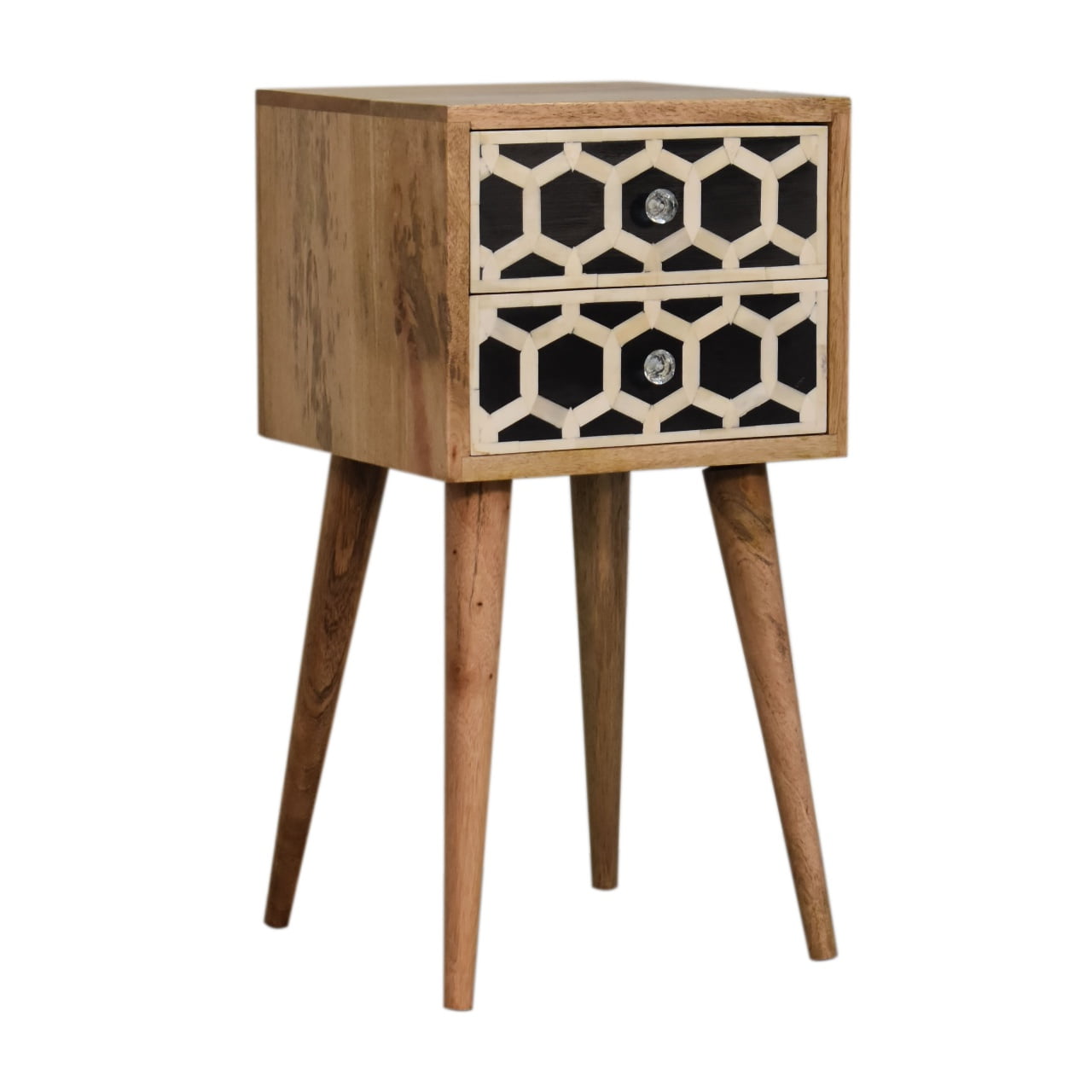 Valeggio Mini Mango Wood and Bone Inlay Bedside Table 2 Drawer