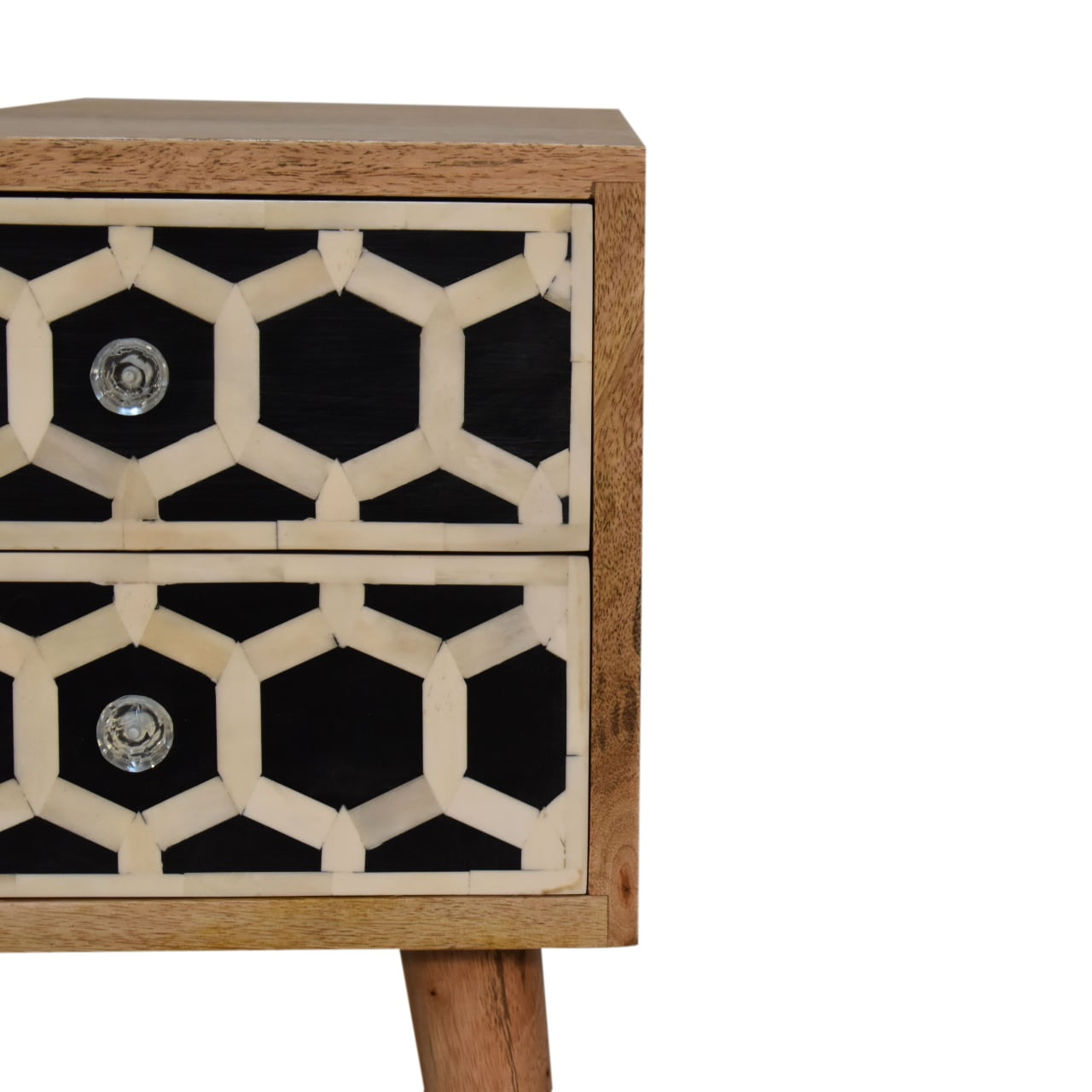 Valeggio Mini Mango Wood and Bone Inlay Bedside Table 2 Drawer
