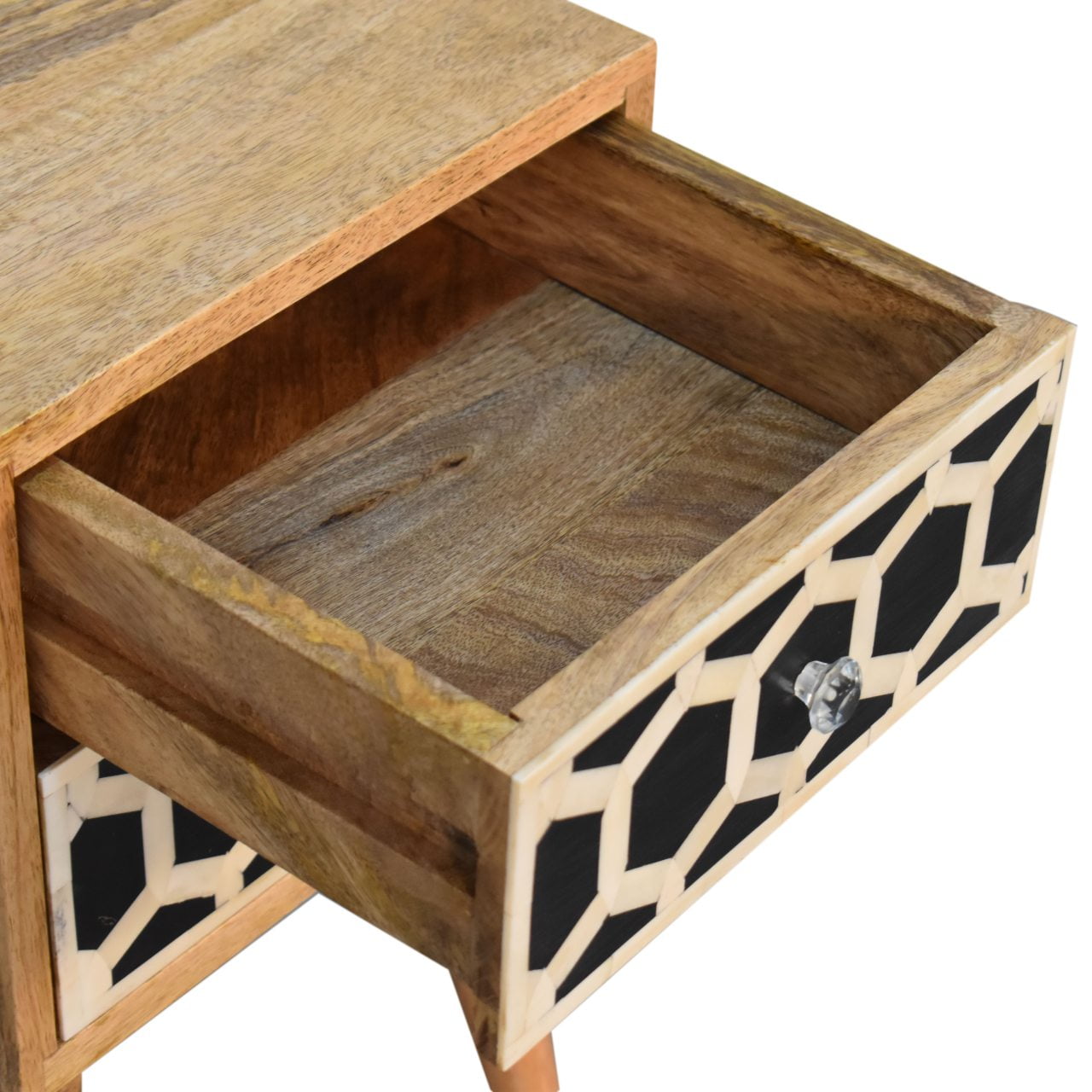 Valeggio Mini Mango Wood and Bone Inlay Bedside Table 2 Drawer