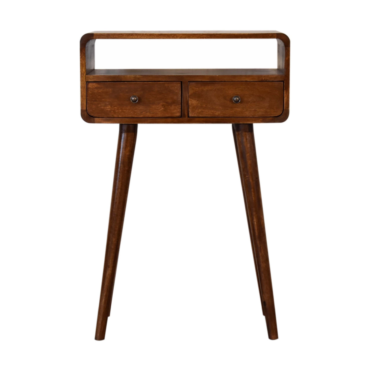 Venzone Mini Chestnut Console Table 2 Drawers and Open Shelf