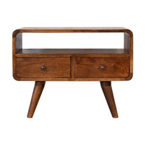 Venzone Mini Chestnut Mango Wood Curved TV Media Unit with 2 Drawers