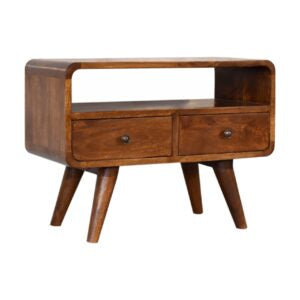Venzone Mini Chestnut Mango Wood Curved TV Media Unit with 2 Drawers