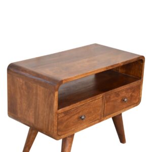 Venzone Mini Chestnut Mango Wood Curved TV Media Unit with 2 Drawers