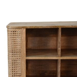 Molveno Natural Rattan and Mango Wood Open Double Cabinet with Storage Shelves