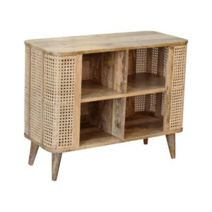 Molveno Natural Rattan and Mango Wood Open Double Cabinet with Storage Shelves