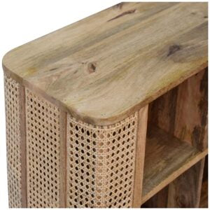 Molveno Natural Rattan and Mango Wood Open Double Cabinet with Storage Shelves