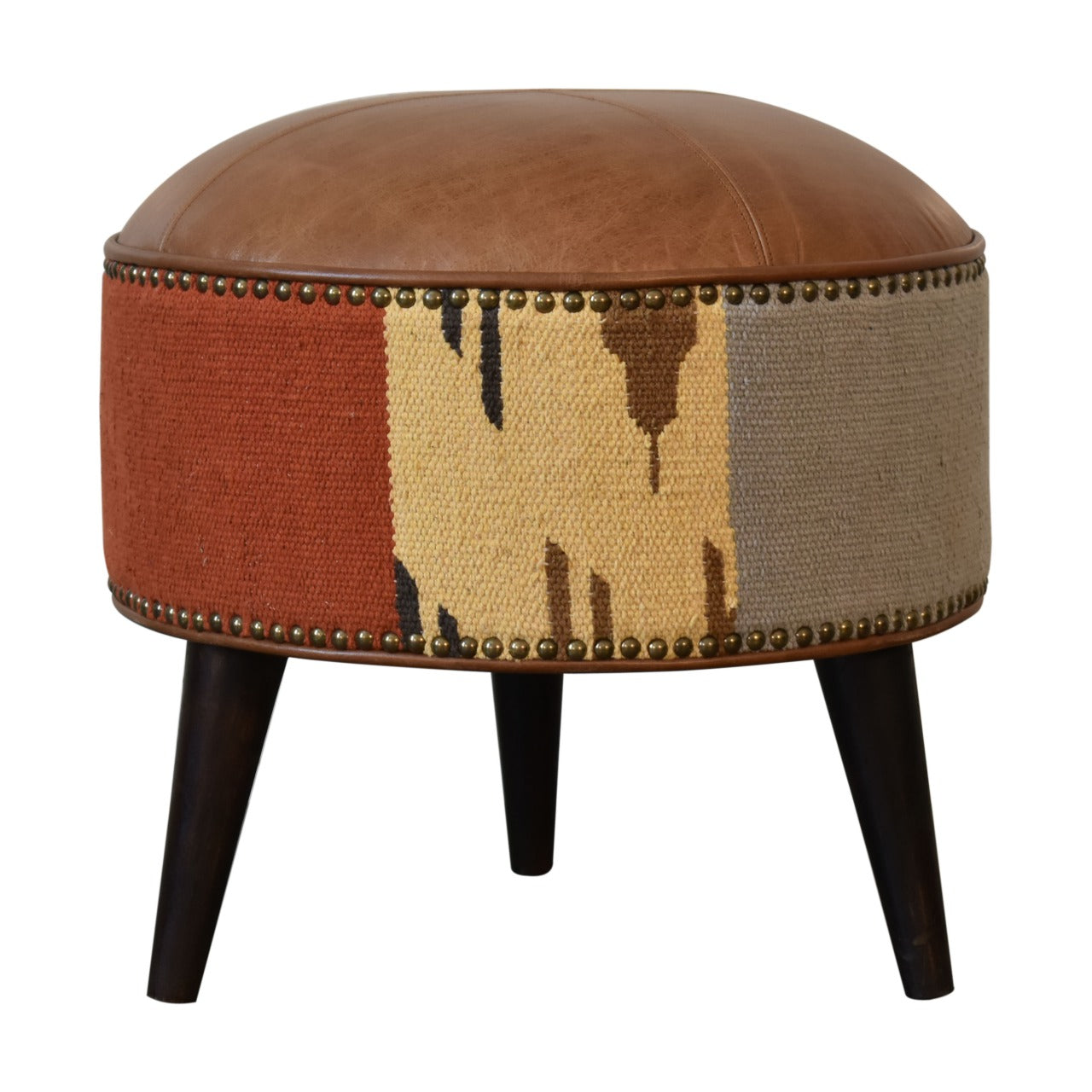 Positano Durrie and Buffalo Leather Footstool