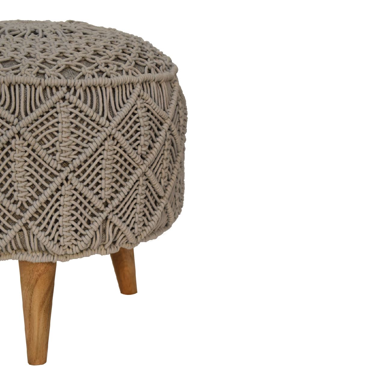 Como Boho Cotton Crotchet Grey Footstool
