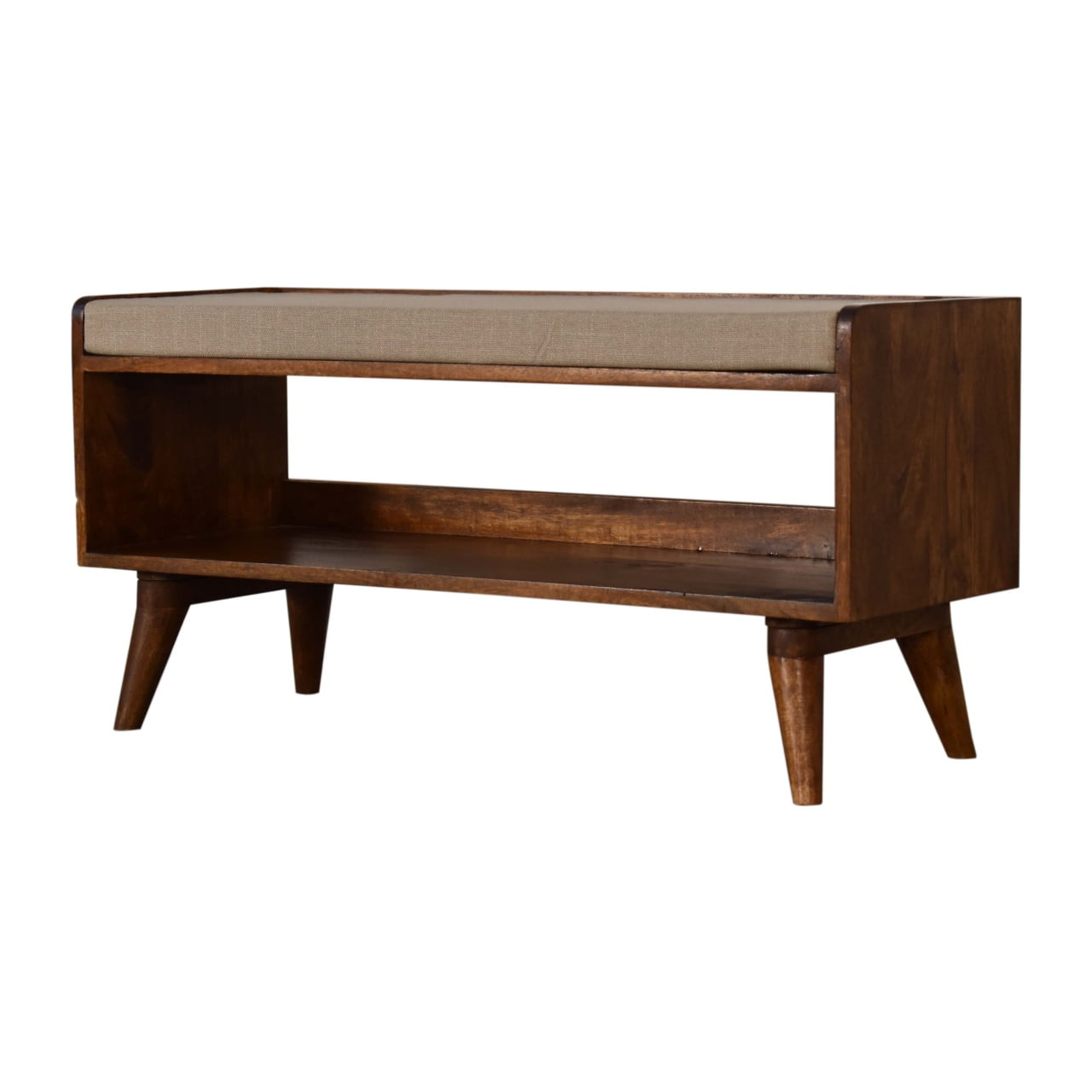 Wye Mud Linen and Mango Wood Nordic Storage Bench