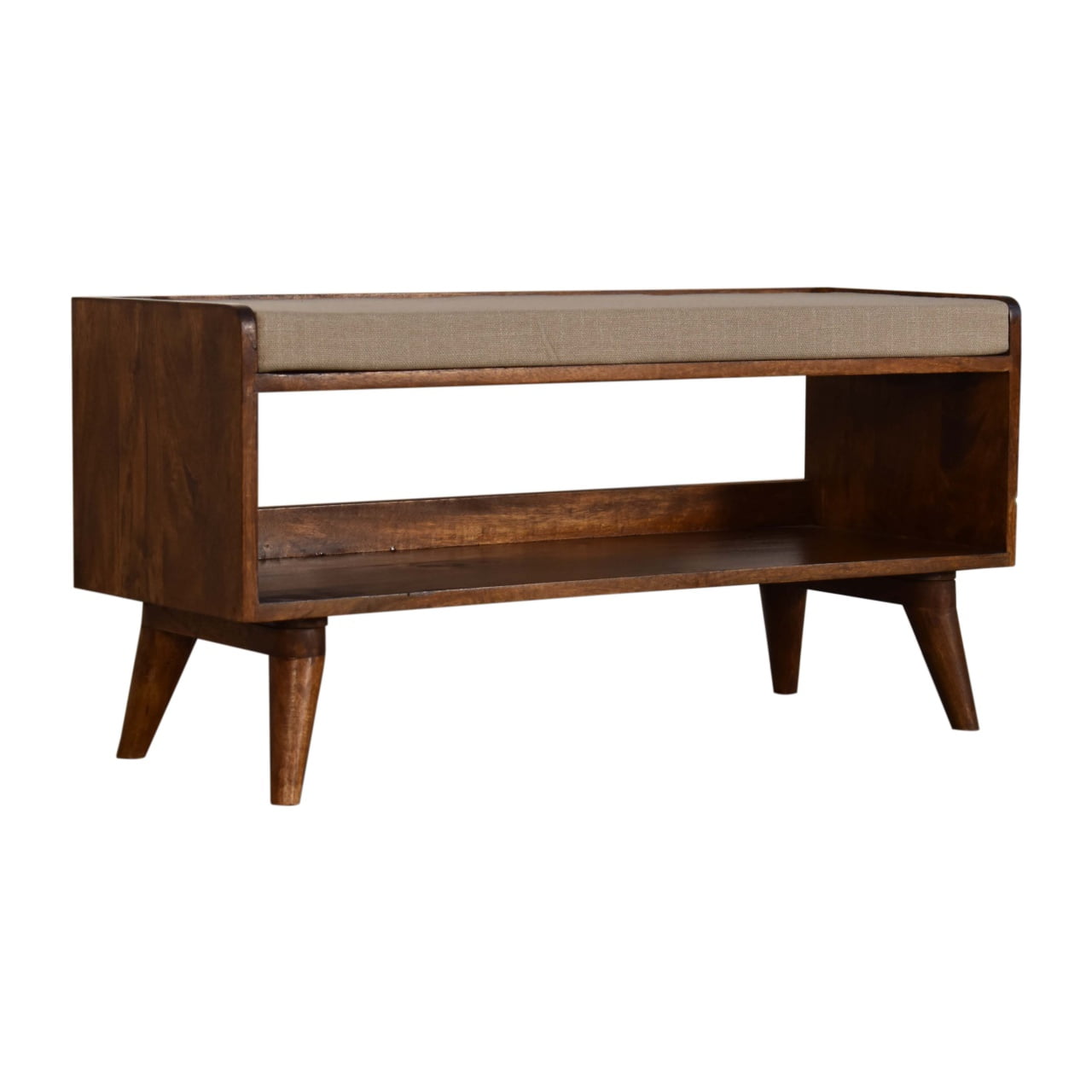 Wye Mud Linen and Mango Wood Nordic Storage Bench