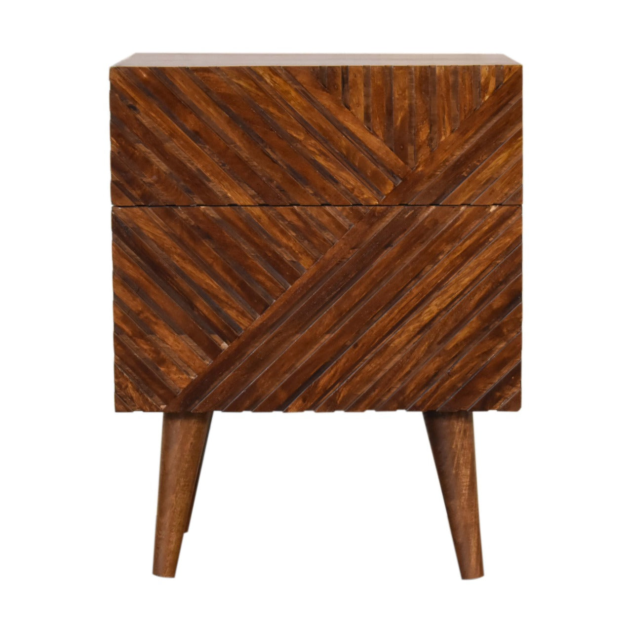 Orvieto Line Carved Mango Wood 2 Drawer Bedside Table