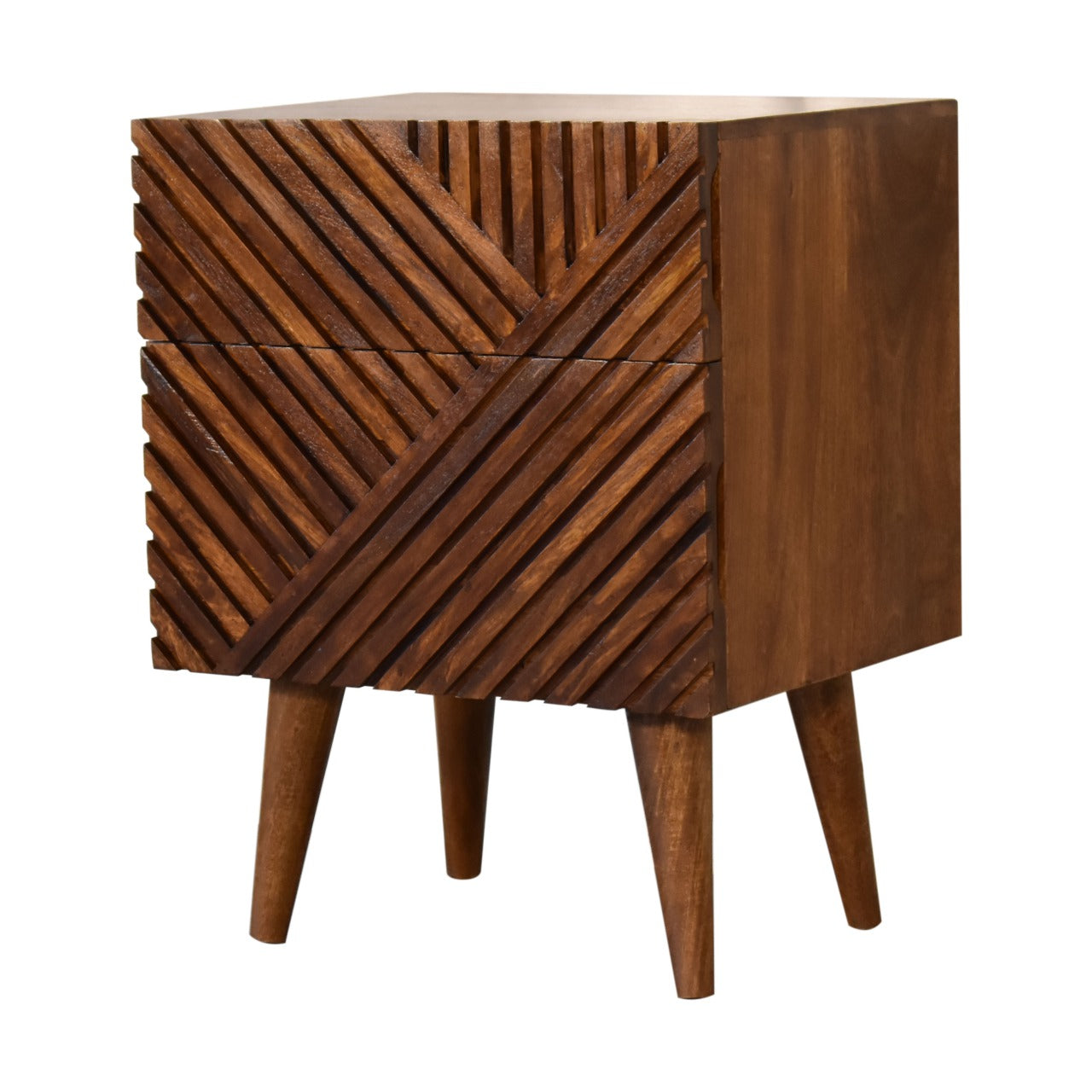 Orvieto Line Carved Mango Wood 2 Drawer Bedside Table