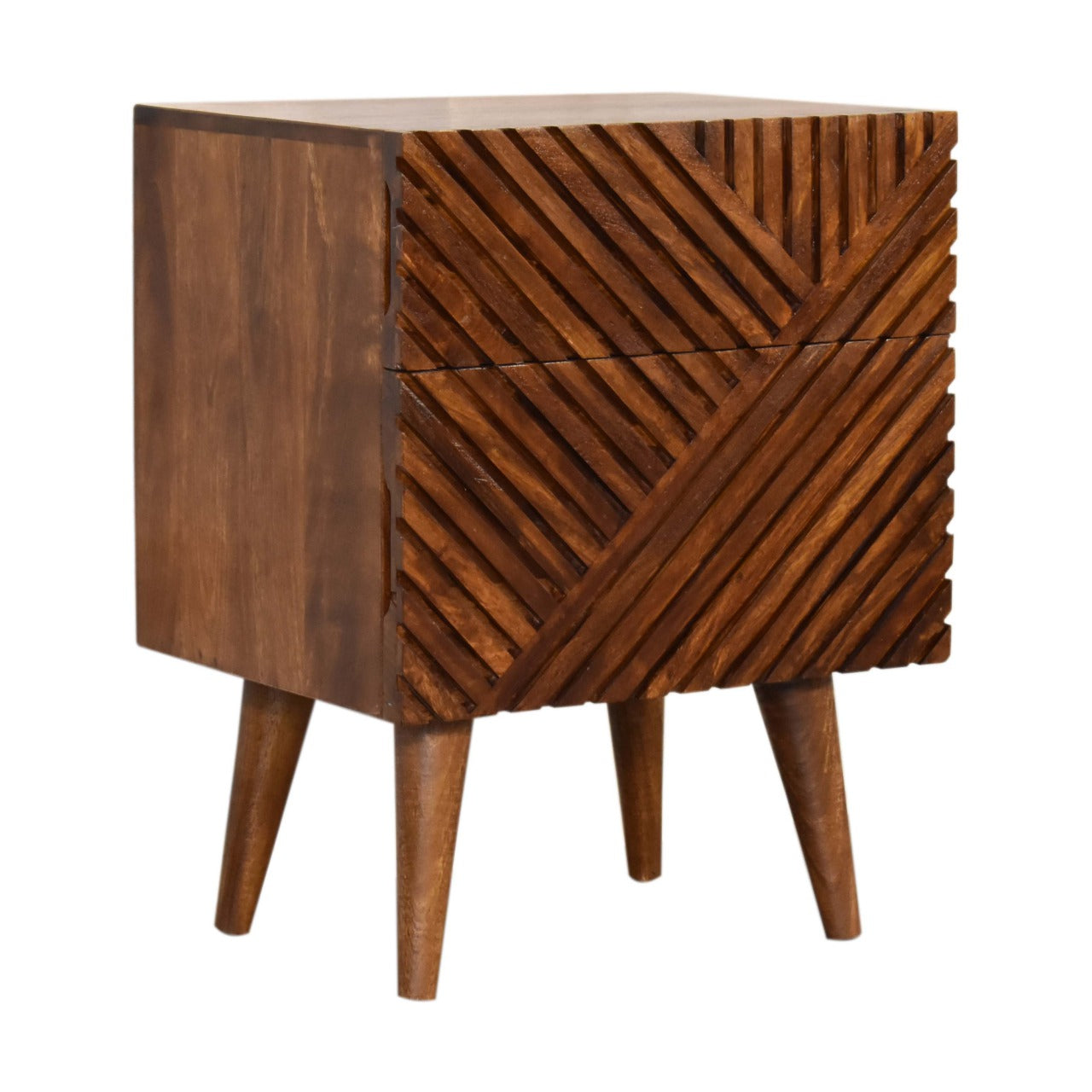 Orvieto Line Carved Mango Wood 2 Drawer Bedside Table