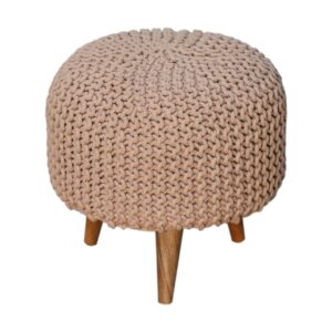 Mantua Beige Woven Round Footstool