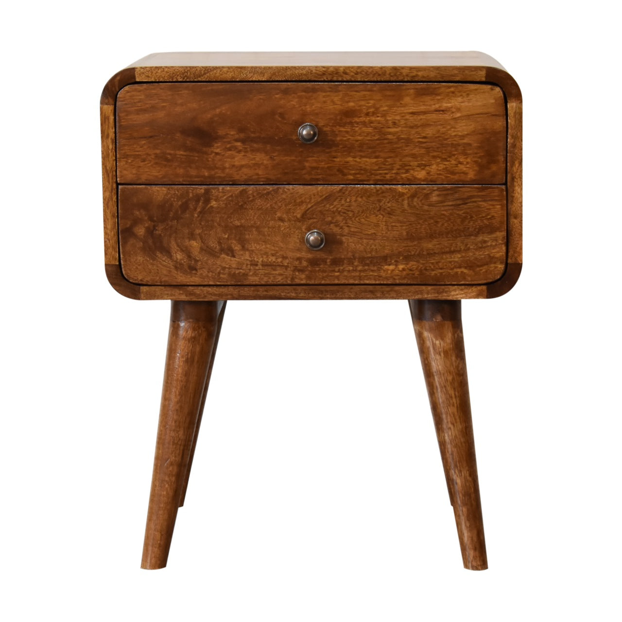 Ostuni Curved Mango Wood Chestnut Bedside Table 2 Drawers