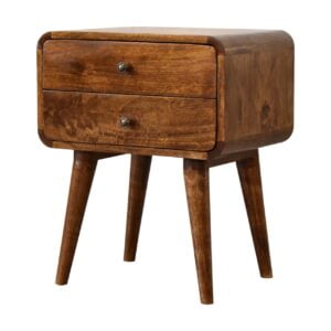 Ostuni Curved Mango Wood Chestnut Bedside Table 2 Drawers