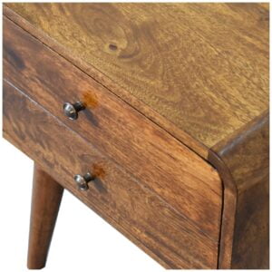 Ostuni Curved Mango Wood Chestnut Bedside Table 2 Drawers