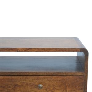 Ostuni Curved Mango Wood Chestnut Console Table 2 Drawers Open Shelf