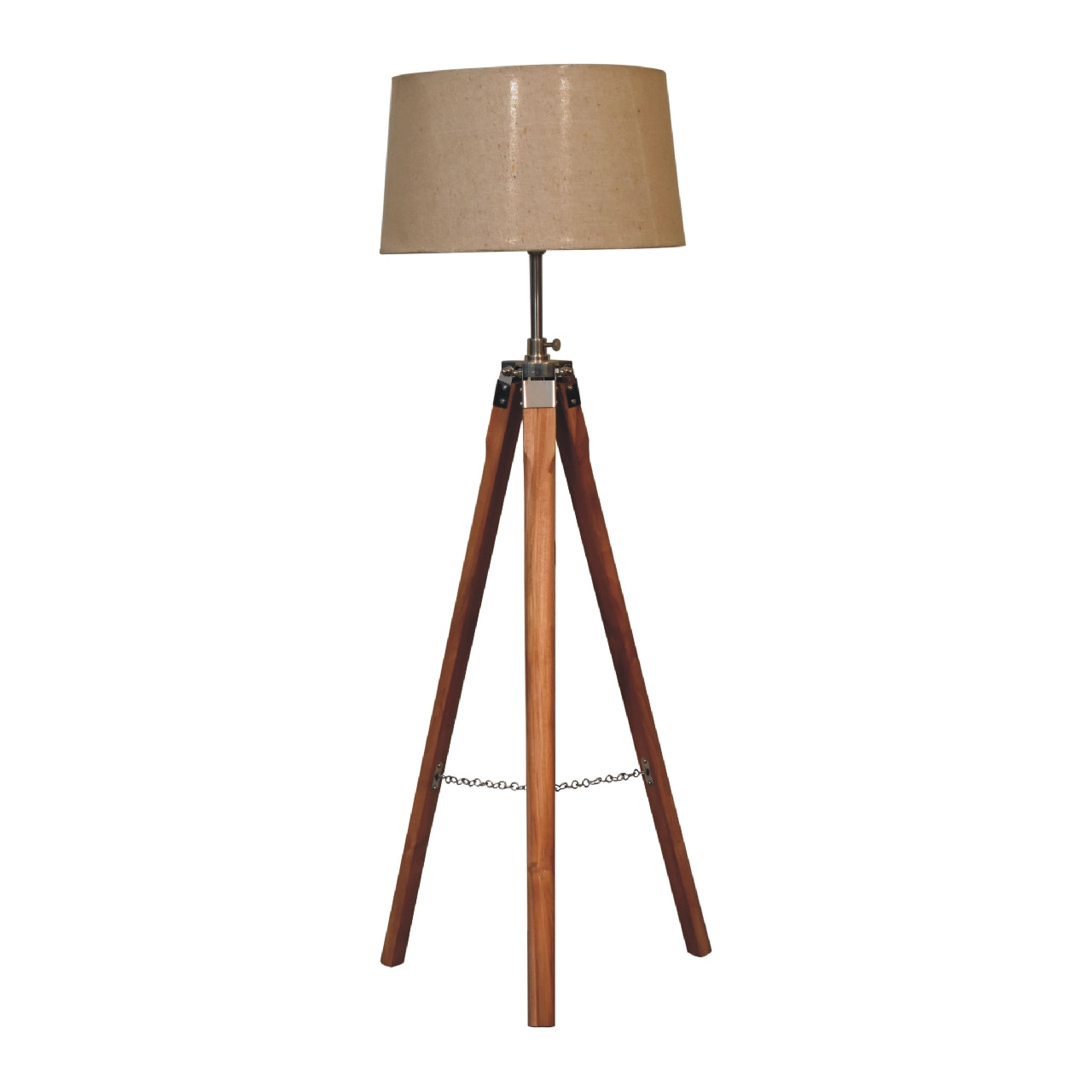Phuket Fixed Chrome and Teak Wood Tripod Floor Lamp