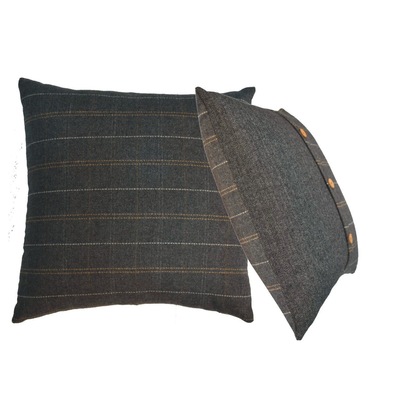 Set of 2 Quimper Pewter Cushion Covers with Button Detail