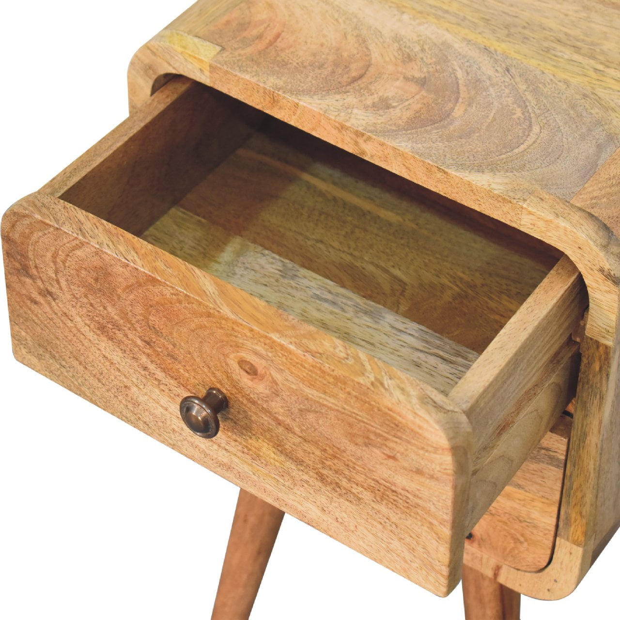 Parma Mini Oak Mango Wood Curved Bedside 2 Drawers