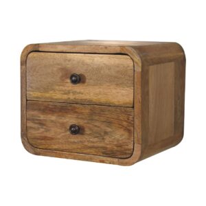 Desenzano Mini Curve Oak Mango Wood Floating Bedside Table 2 Drawers