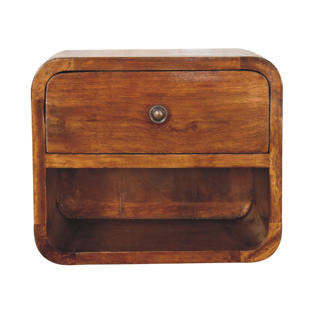 Desenzano Mini Curve Mango Wood Floating Bedside Table with Drawer and Shelf