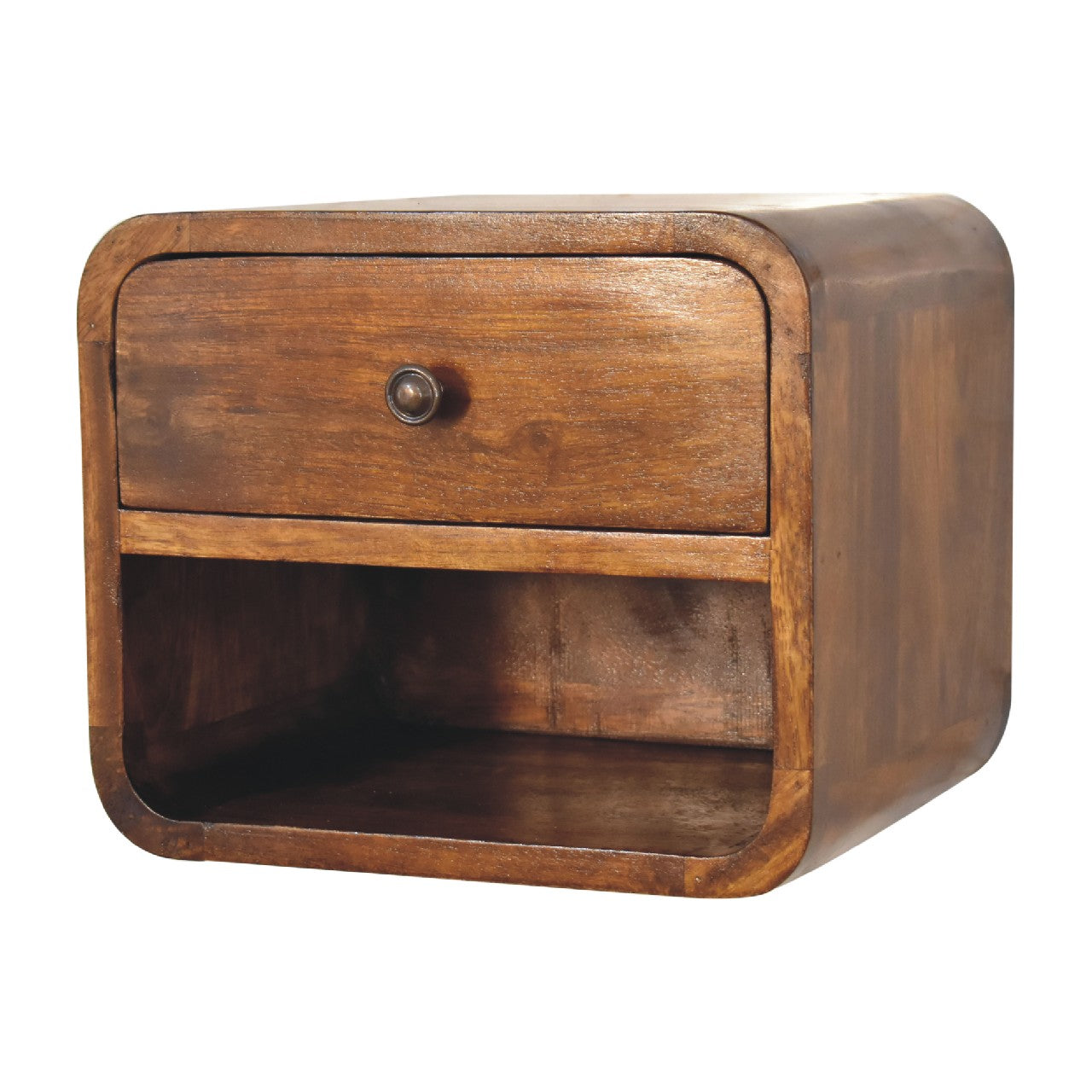 Desenzano Mini Curve Mango Wood Floating Bedside Table with Drawer and Shelf