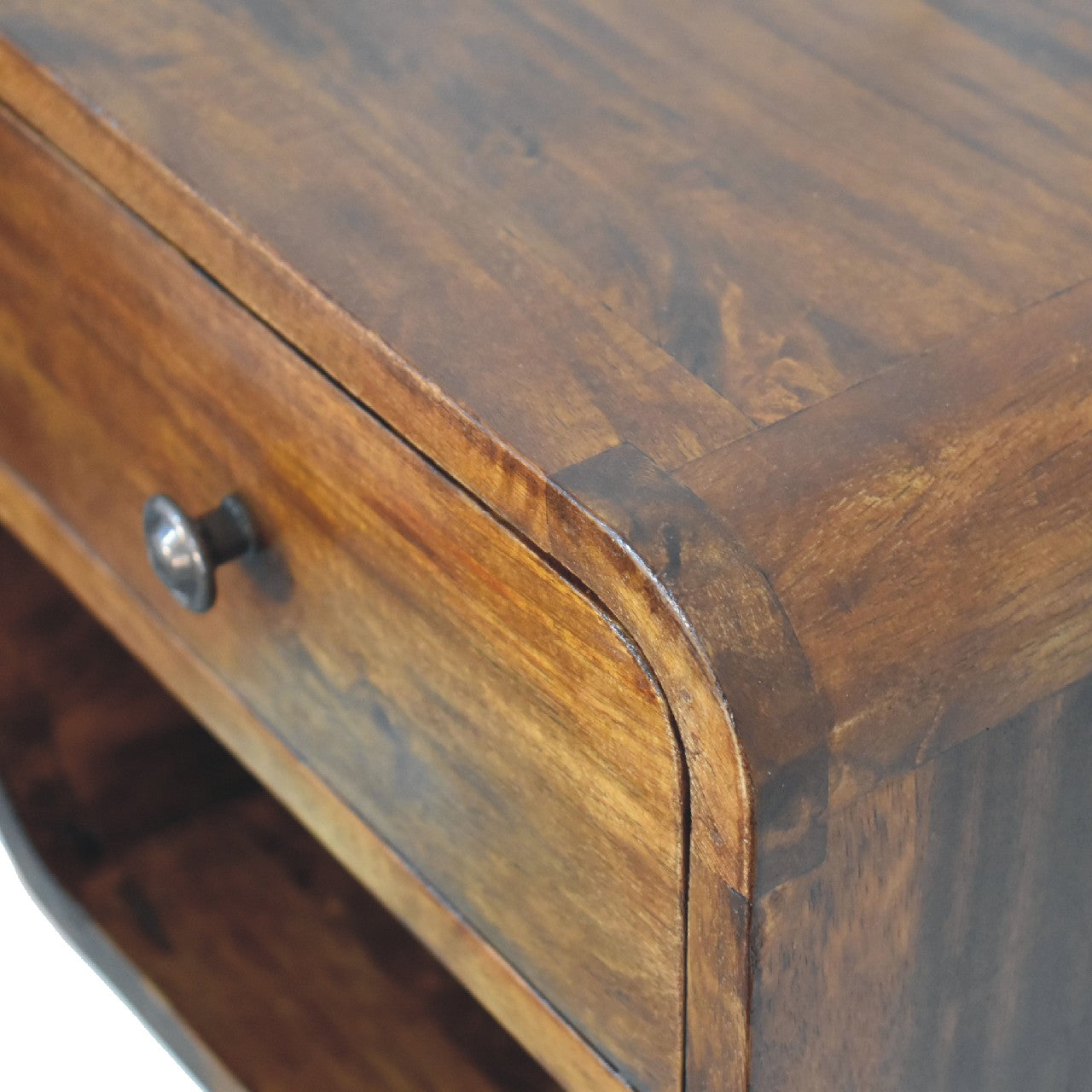 Desenzano Mini Curve Mango Wood Floating Bedside Table with Drawer and Shelf
