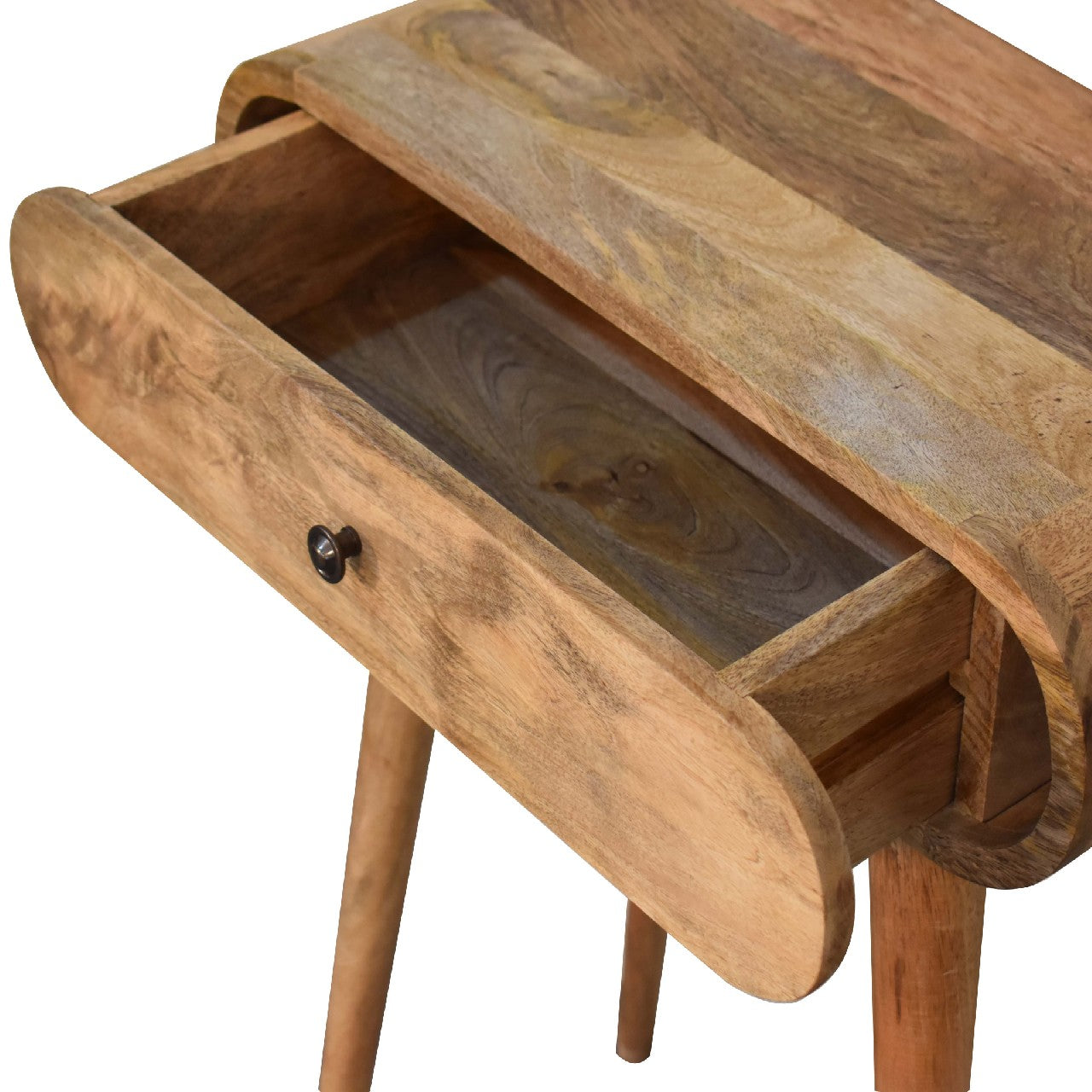 Cagliari Mini Curved Natural Mango Wood Console Table with Drawer