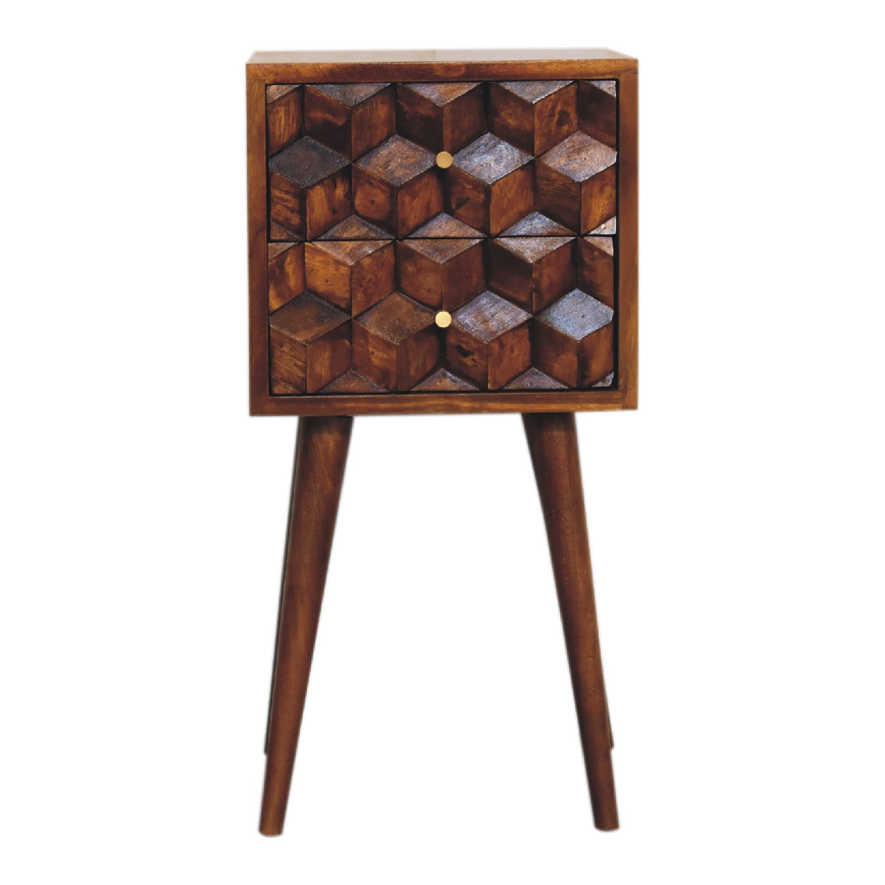 Olbia Mini Chestnut Mango Wood Cube Pattern 2 Drawer Bedside Table