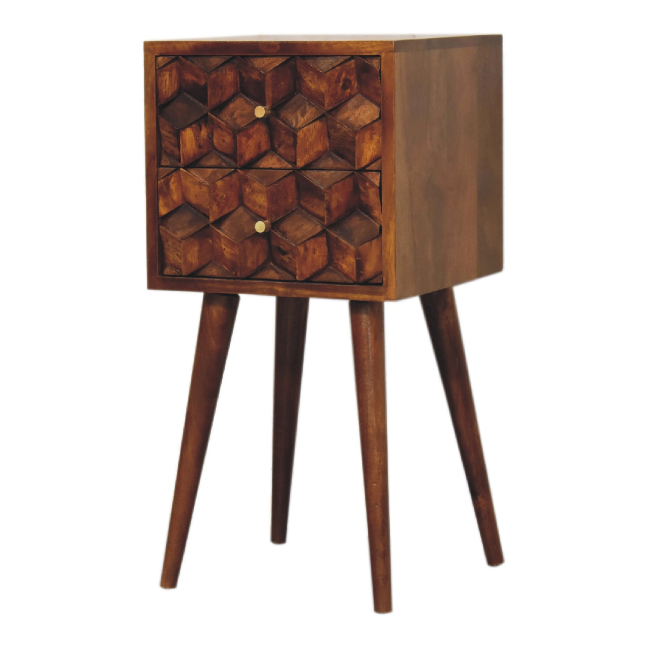 Olbia Mini Chestnut Mango Wood Cube Pattern 2 Drawer Bedside Table