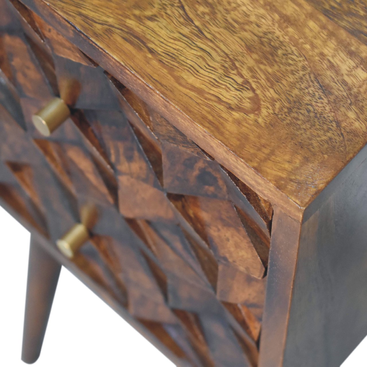 Olbia Mini Chestnut Mango Wood Cube Pattern 2 Drawer Bedside Table