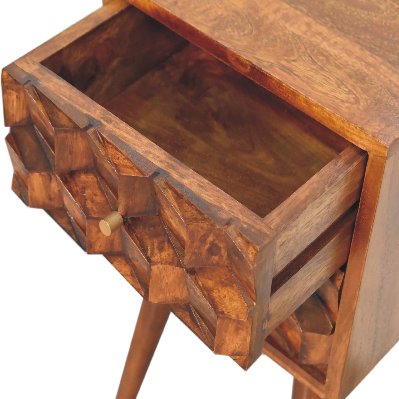 Olbia Mini Chestnut Mango Wood Cube Pattern 2 Drawer Bedside Table