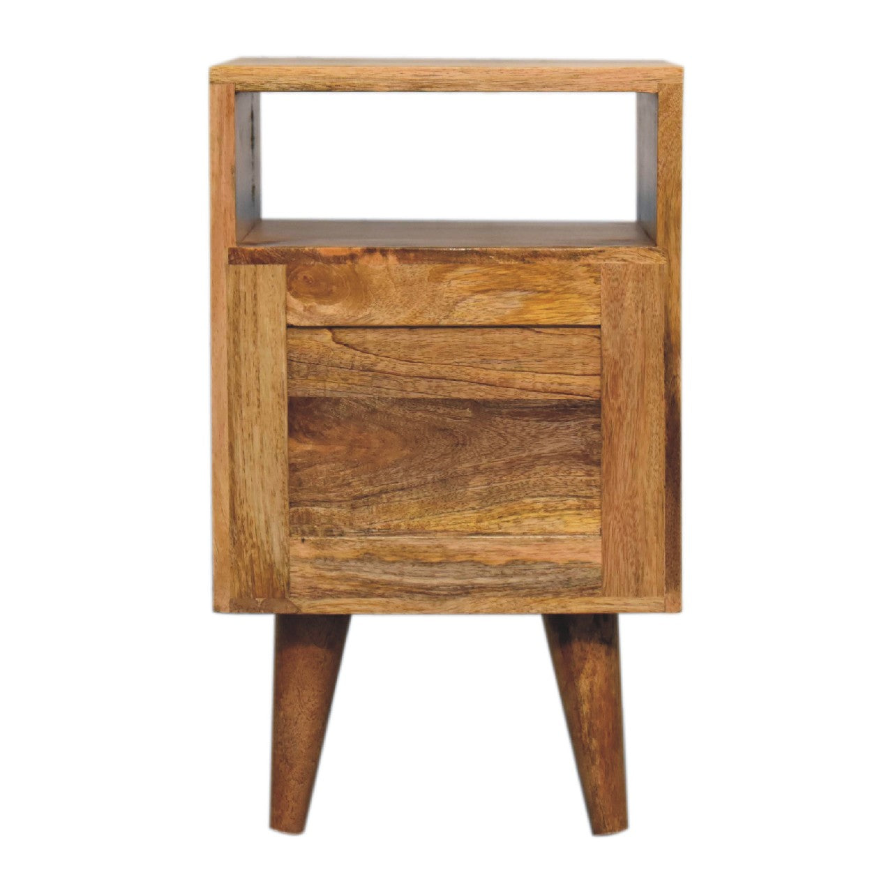 Parma Mini Oak Mango Wood Classic Open Bedside Table 2 Drawers and Shelf