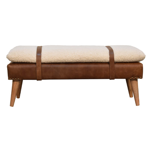 Alghero Boucle Buffalo Leather and Natural Yarn Boucle Bench