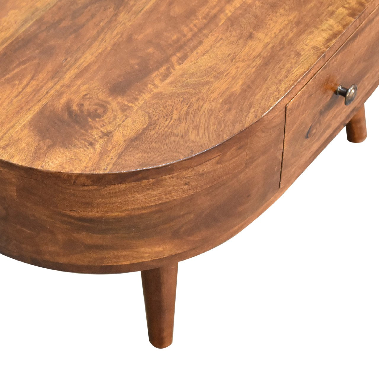 Olbia Mini Chestnut Mango Wood Rounded Coffee Table 2 Drawers