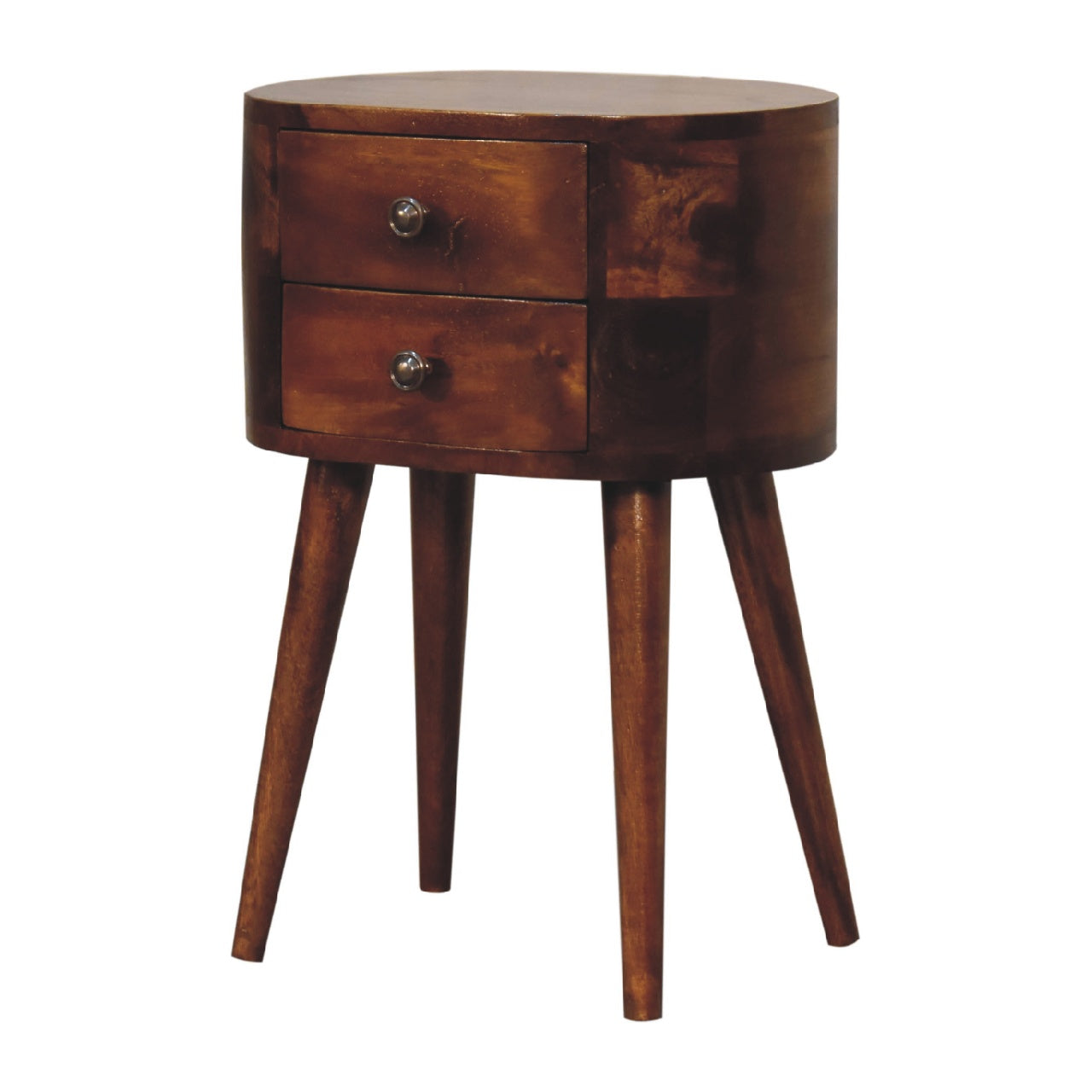 Olbia Mini Chestnut Mango Wood Rounded Bedside Table with Drawer