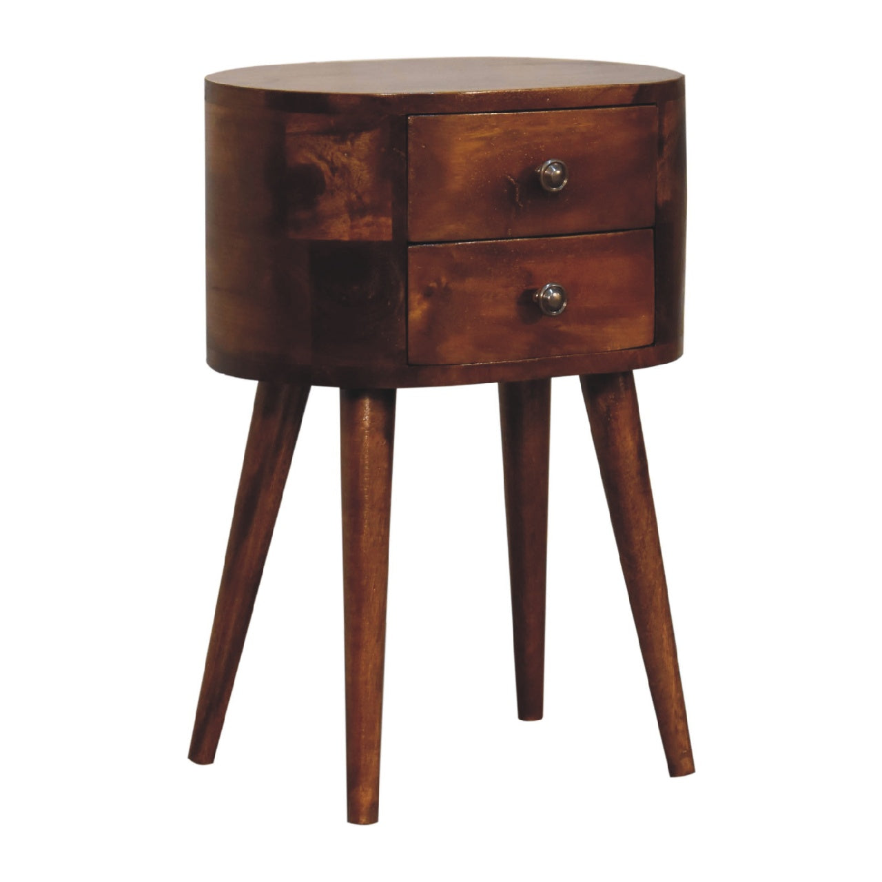 Olbia Mini Chestnut Mango Wood Rounded Bedside Table with Drawer