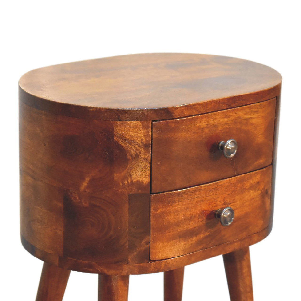 Olbia Mini Chestnut Mango Wood Rounded Bedside Table with Drawer