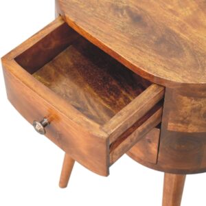 Olbia Mini Chestnut Mango Wood Rounded Bedside Table with Drawer