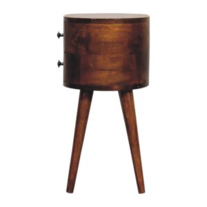 Olbia Mini Chestnut Mango Wood Rounded Bedside Table with Drawer