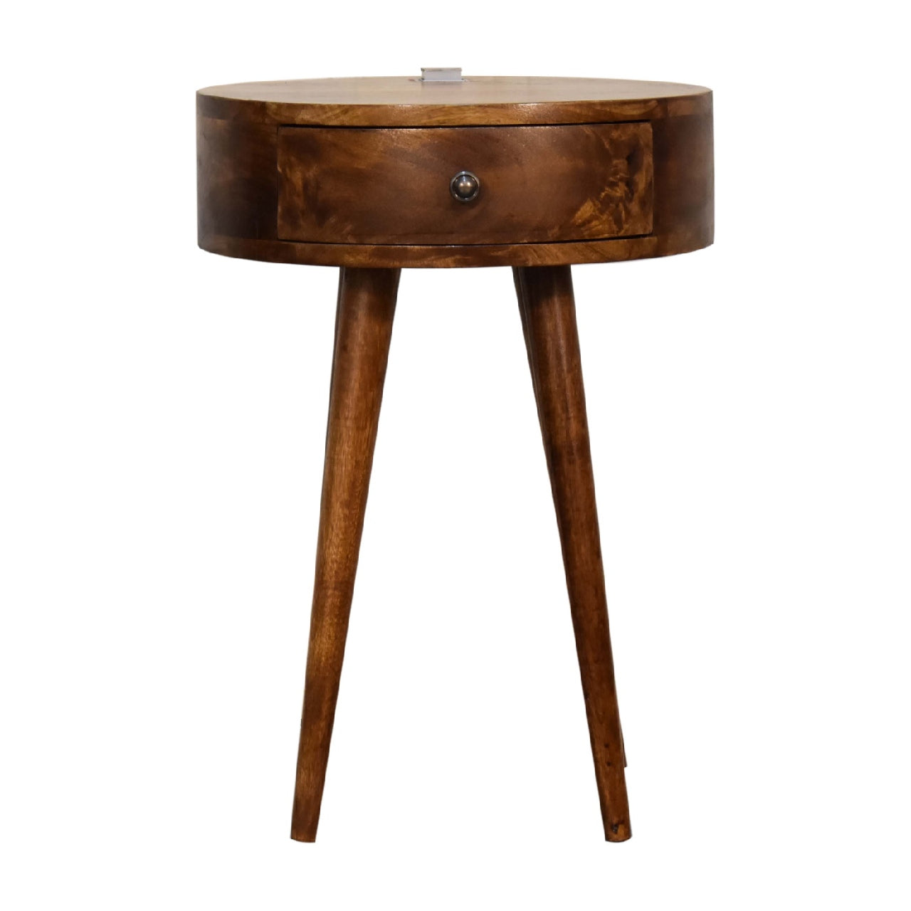 Bonnieux Single Chestnut Mango Wood Round Bedside with Drawer