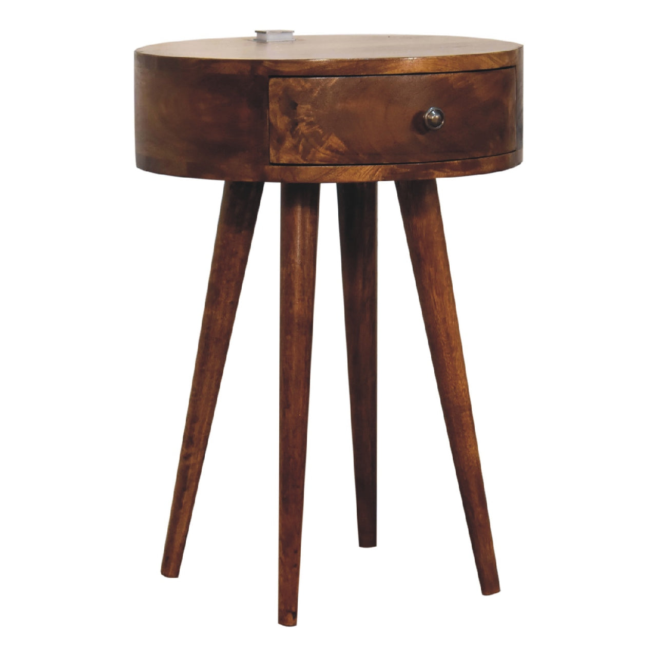 Bonnieux Single Chestnut Mango Wood Round Bedside with Drawer
