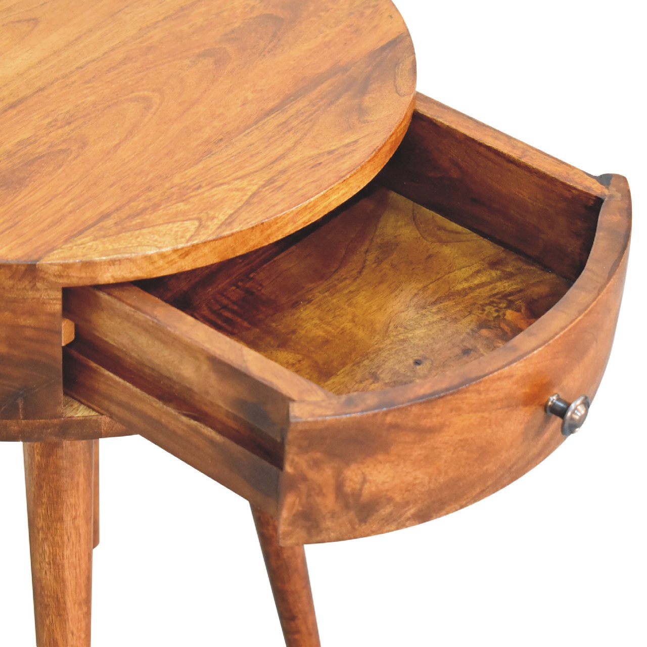 Bonnieux Single Chestnut Mango Wood Round Bedside with Drawer