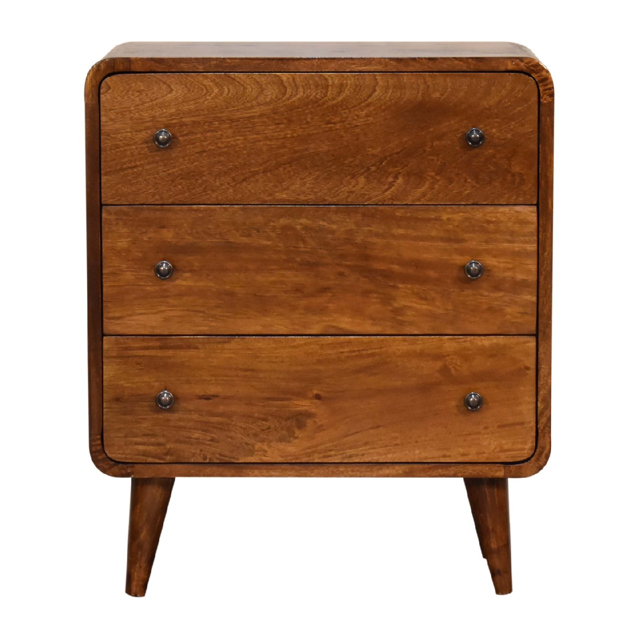 Peschiera Mini Curved Chestnut Mango Wood Chest of 3 Drawers