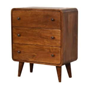 Peschiera Mini Curved Chestnut Mango Wood Chest of 3 Drawers