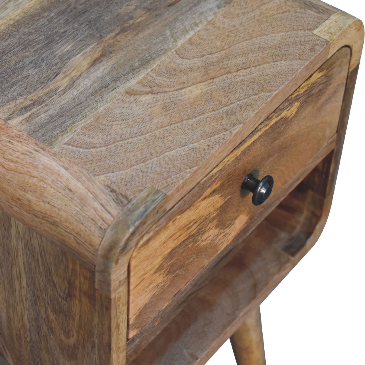 Parma Small Oak Mango Wood Curve Low Bedside Table