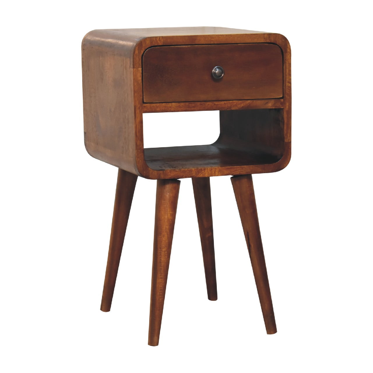 Pama Small Chestnut Mango Wood Curve Low Bedside Table