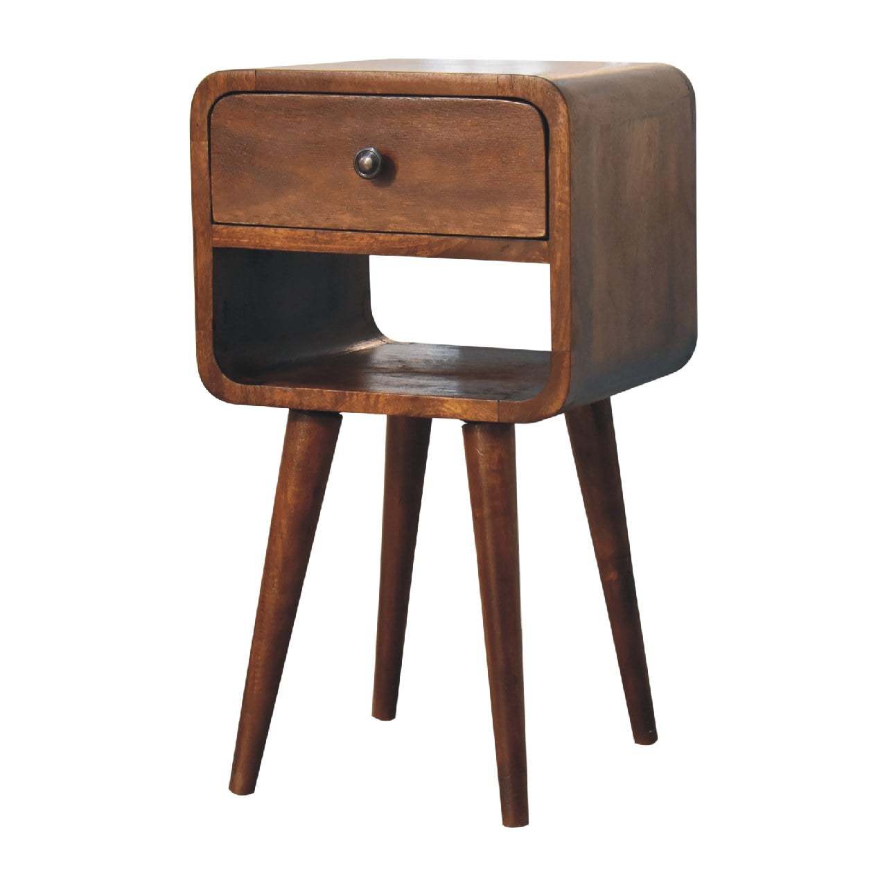 Pama Small Chestnut Mango Wood Curve Low Bedside Table